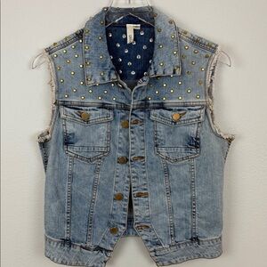 Wyatt | Women’s Gold Studded Washed Denim Vest | Size Medium